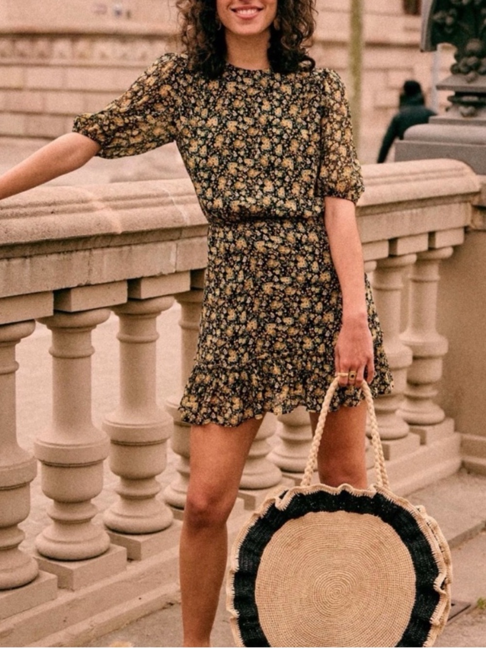 Sezane Margot Mini Dress Blossom Floral Cottagecore French girl Yellow NWT 46/14
